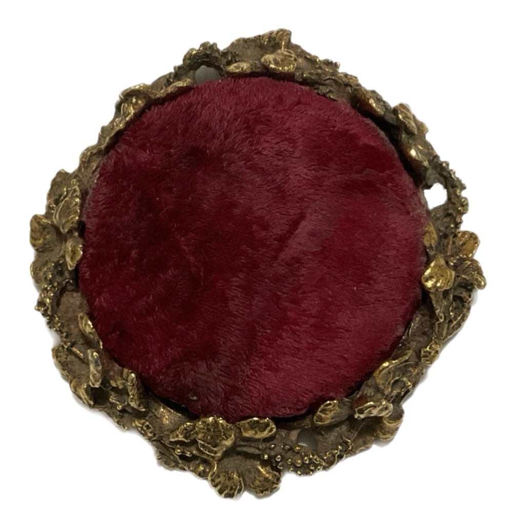 Vintage Red Velvet Pin Cushion with Brass Base - Picture 2 of 6